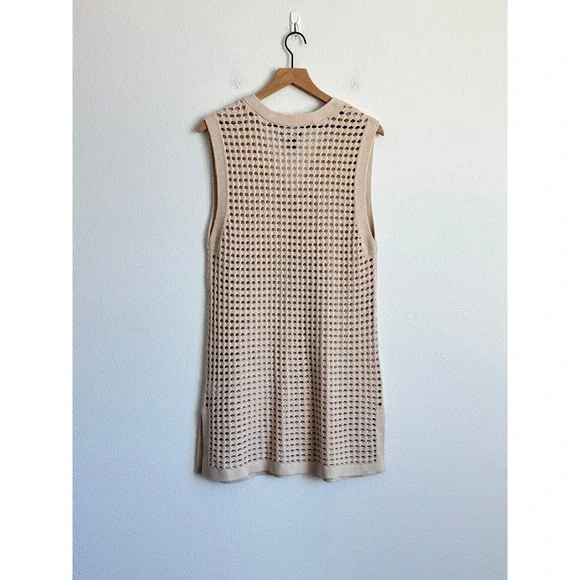 Lands' End Boho Beige Crochet Open Knit V-Neck Sweater Tunic S Coastal Chic Airy - Picture 9 of 9